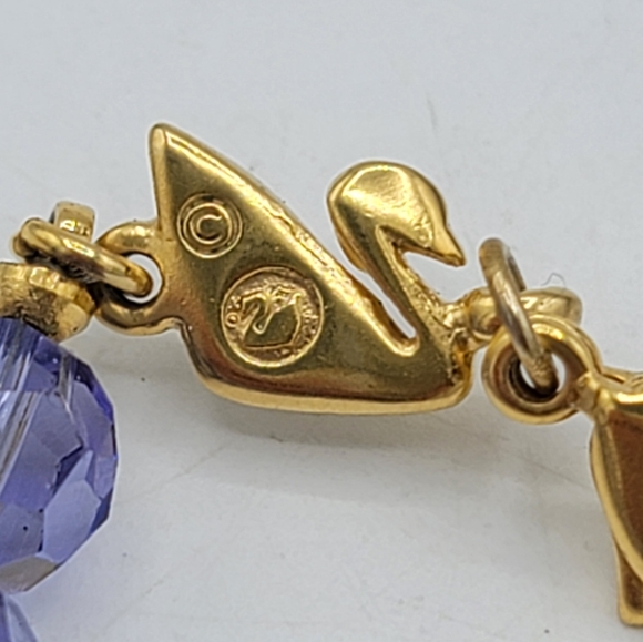 Swarovski Lavender Crystal Bead Bracelet Gold Swan Tag 7" Vintage - Picture 7 of 8